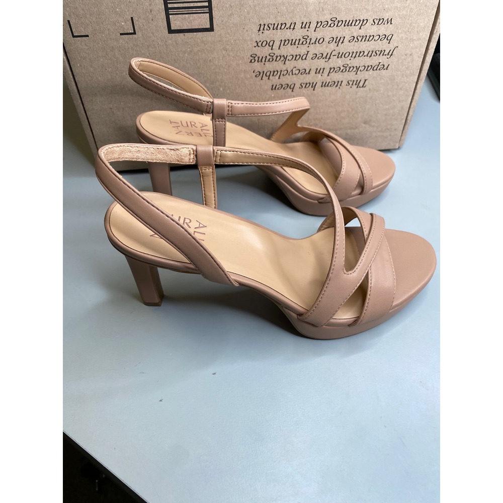 Naturalizer Abby Nude Beige Strappy Platform Slingback Sandals Heels Size 7W